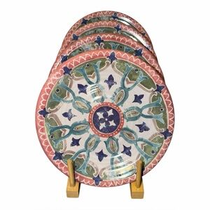 TarHong ☆ Boho Indoor / Outdoor Melamine 8.5" Salad Plates ☆ Set of 4 ☆ NEW